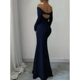 thumbnail image 5 of Women'S Long Sleeve Off the Shoulder Bodycon Dress Elegant Maxi Dress Cocktail Prom Dresses Navy Blue XXL, 5 of 7