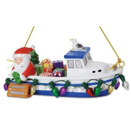 fishing boat ornament santa hauling trap on fishing boat christmas holiday fishing boat ornament santa hauling trap on fishing boat christmas holiday