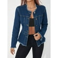 thumbnail image 4 of Women'S Plus Size Premium Denim Premium Bodice Long Sleeve Jacket Dark Blue L, 4 of 9