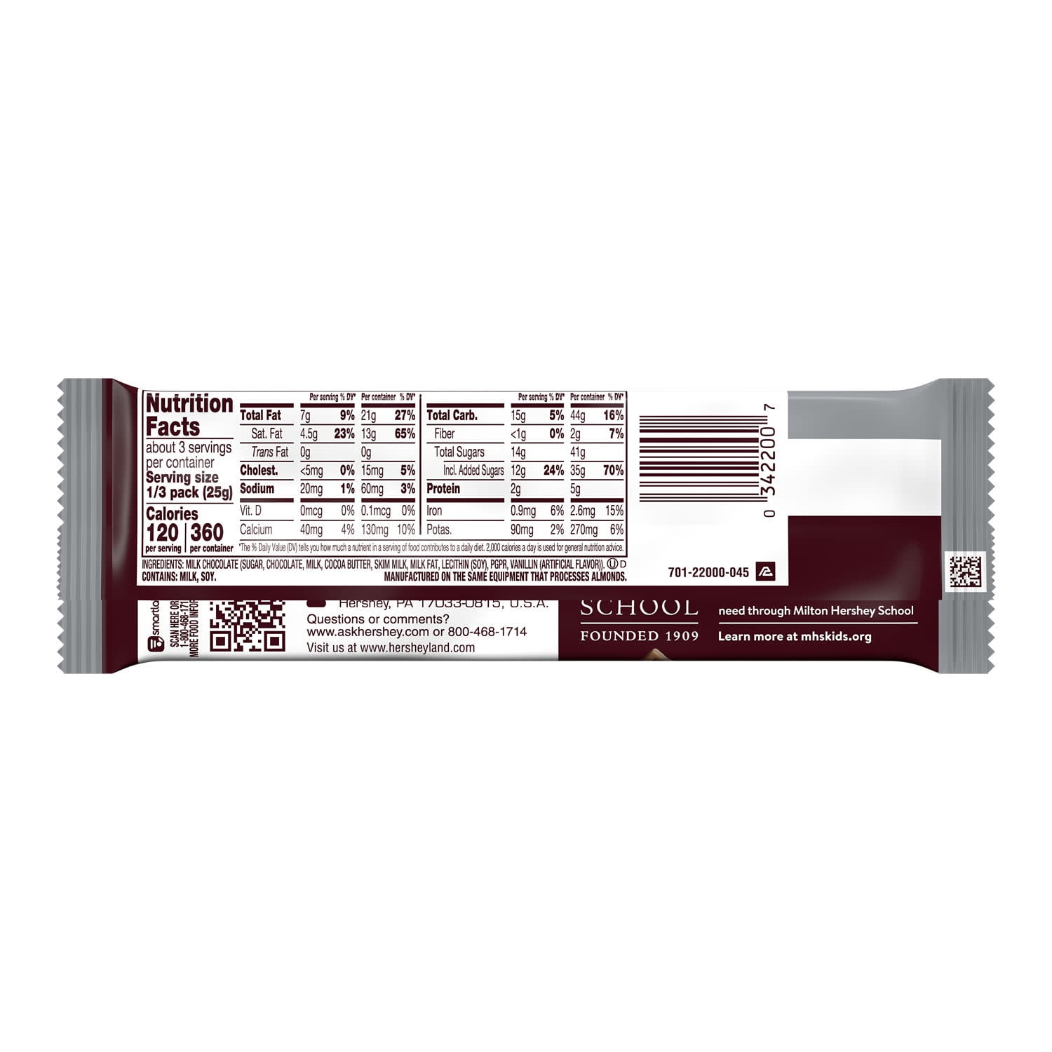 Hershey's Milk Chocolate King Size Candy, Bar 2.6 oz
