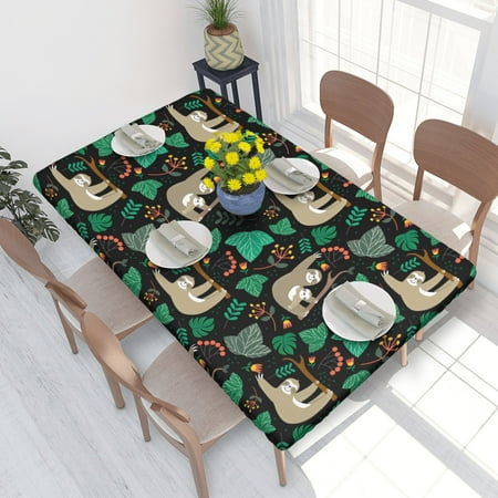 

Home Deluxe Tablecloth Cute Sloths Animal (28) Waterproof Elastic Rim Edged Table Cover- For Christmas Parties And Picnics 4ft