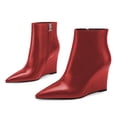 thumbnail image 4 of YDN Women's Pointed Toe Ankle Boots High Wedge Heels with Side Zipper Fashion Dressy Booties Basic Daily Outfit Shoes Size 8 Red, 4 of 5