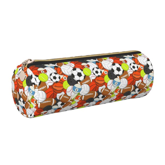 Easygdp Colorful Balls para Estuche de Lápices Cilíndrico de Cuero con Cremallera, Organizador de Lápices de Cuero para Escuela, Oficina y Viajes