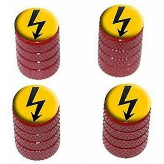 High Voltage Symbol Black on Yellow Tire Rim Wheel Aluminum Valve Stem Caps, Multiple Colors