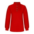 thumbnail image 5 of XFLWAM Women's Casual Turtleneck Long Lantern Sleeve Pullover Tops Oversized Solid Color Back Button Sweatshirts Red S, 5 of 7