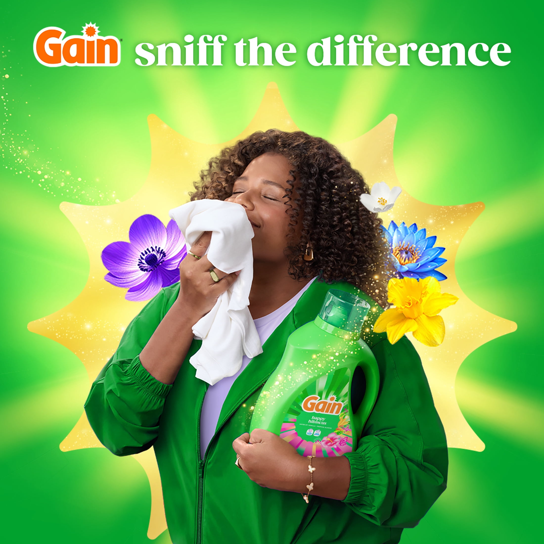 (4 pack) Gain Laundry Detergent Liquid, Now with Odor Defense, Happy Hibiscus Scent, 132 fl oz, 100 Loads