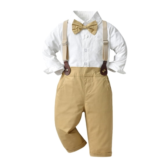 Little Boy Formal Gentleman Suits Button Down Shirt Suspender Formal Clothes Sets Kids Outfit 5-6 Years
