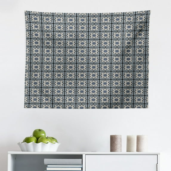 Moroccan Tapestry, Continuous Oriental Mediterranean Sea Colors Inspired Pattern, Fabric Wall Hanging Decor for Bedroom Living Room Dorm, 2 Sizes, Indigo Cadet Blue, by Ambesonne