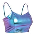 thumbnail image 2 of FYMNSI Women's Sexy Shiny Metallic Spaghetti Strap Crop Tube Top Holographic Tops Clubwear S s-Shiny Blue, 2 of 4