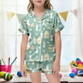 thumbnail image 2 of Satin Pajamas Set Toddler Girl Easter Bunny Rabbit Pajamas Button Up Shorts lounge wear Sleepwear Set Trendy Fashion Cothes #Z04 Green 3-4 Years, 2 of 5