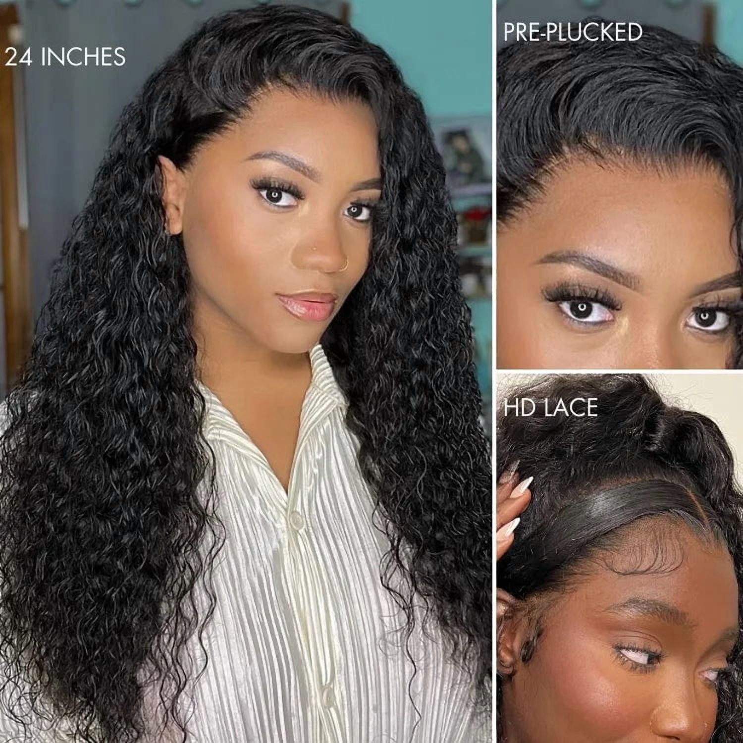 26in Water Wave 13x4 HD Lace Front Free Part Glueless Human Hair Wig Pre Cut Lace