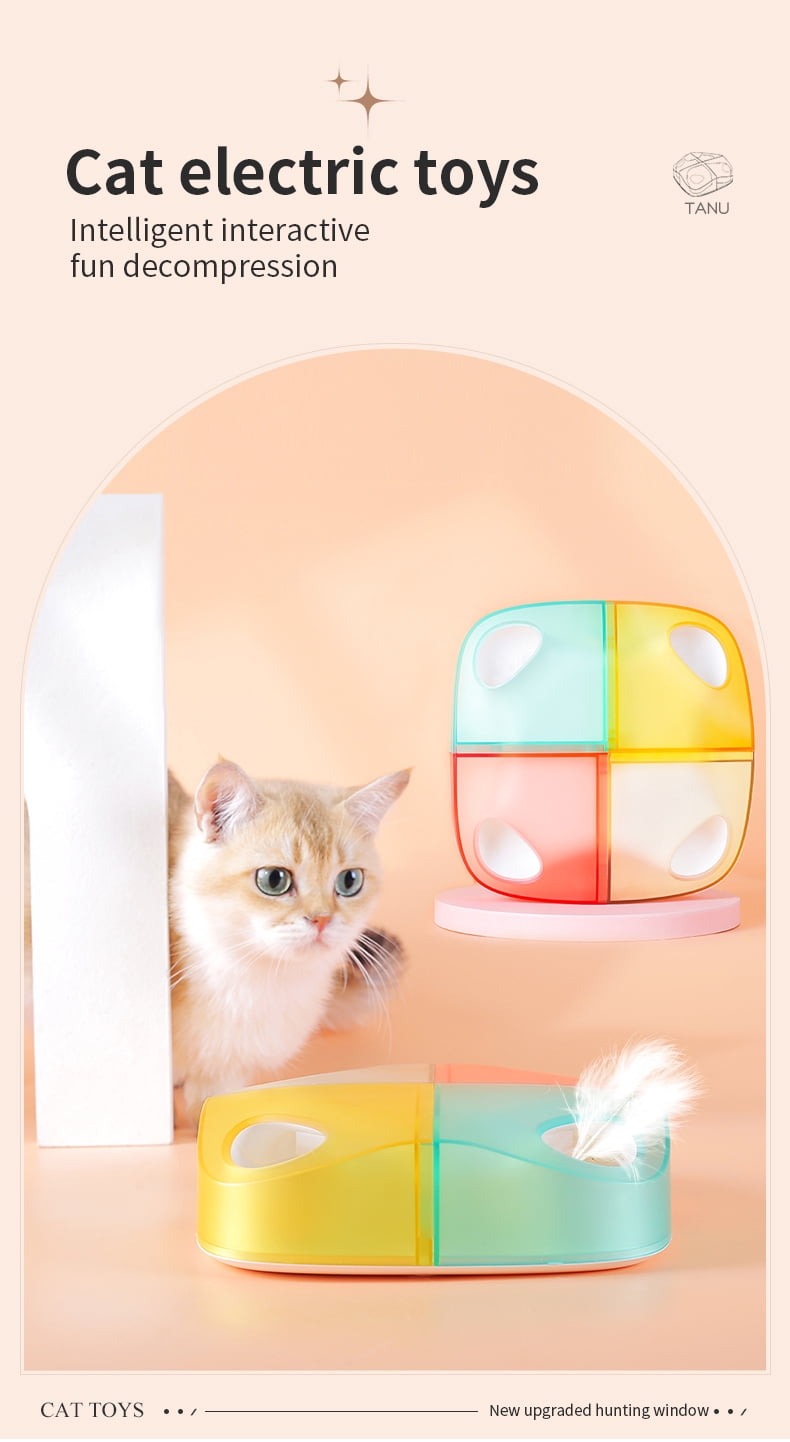 Barkwow Interactive Cat Toy with Touch Sensor, A I Auto Play Mode, USB-C Charging, Colorful Feather Hide and Seek Chase Game