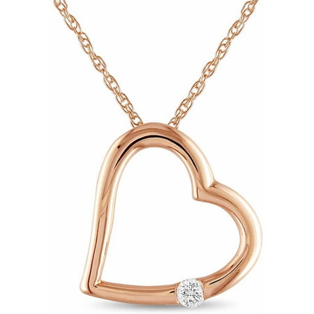 Miabella Diamond-Accent 10kt Pink Gold Heart Pendant, 17