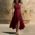 thumbnail image 7 of Ankola Women's Halter Sleeveless Ruffle Beach High Low Hem Flowy Midi Dress, 7 of 7