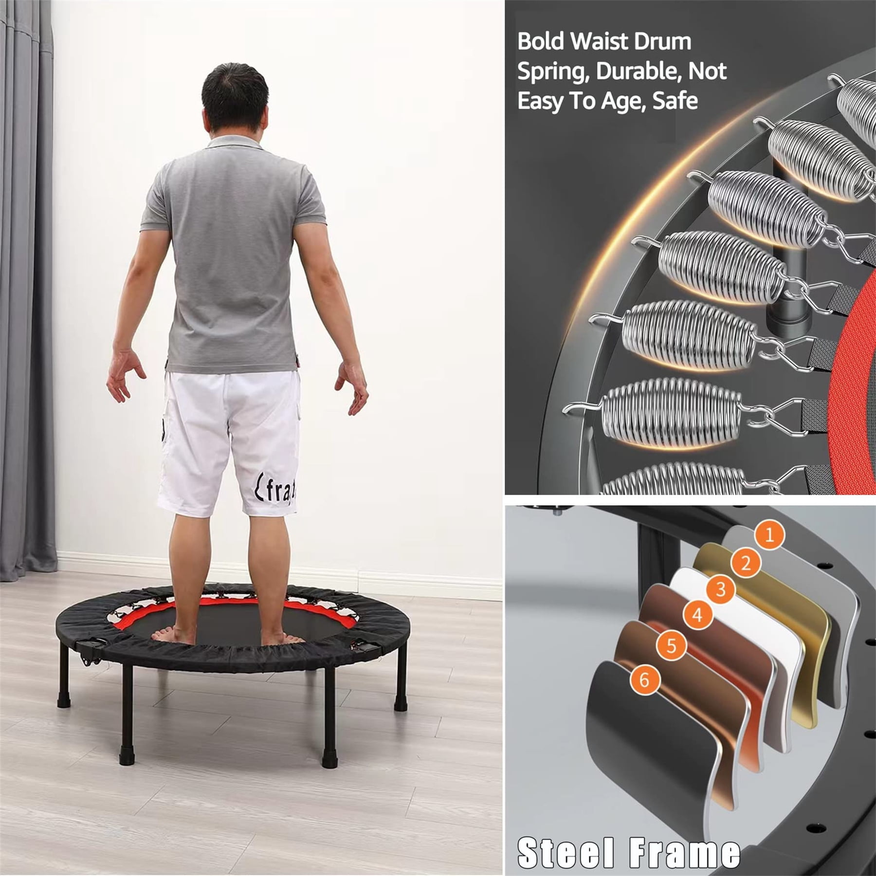 Aukfa 40" Mini Trampoline for Indoor and Outdoor Use, 300 lb Capacity for Adults and Kids, Black