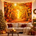 thumbnail image 3 of Autumn Forest Road Under Bright Sun, Peaceful Vintage Style for Nature Lovers, Nature Wall Art, Thanksgiving Hostess Gift, Tapestry Wall Hanging for Bedroom and Living Room, 3 of 7