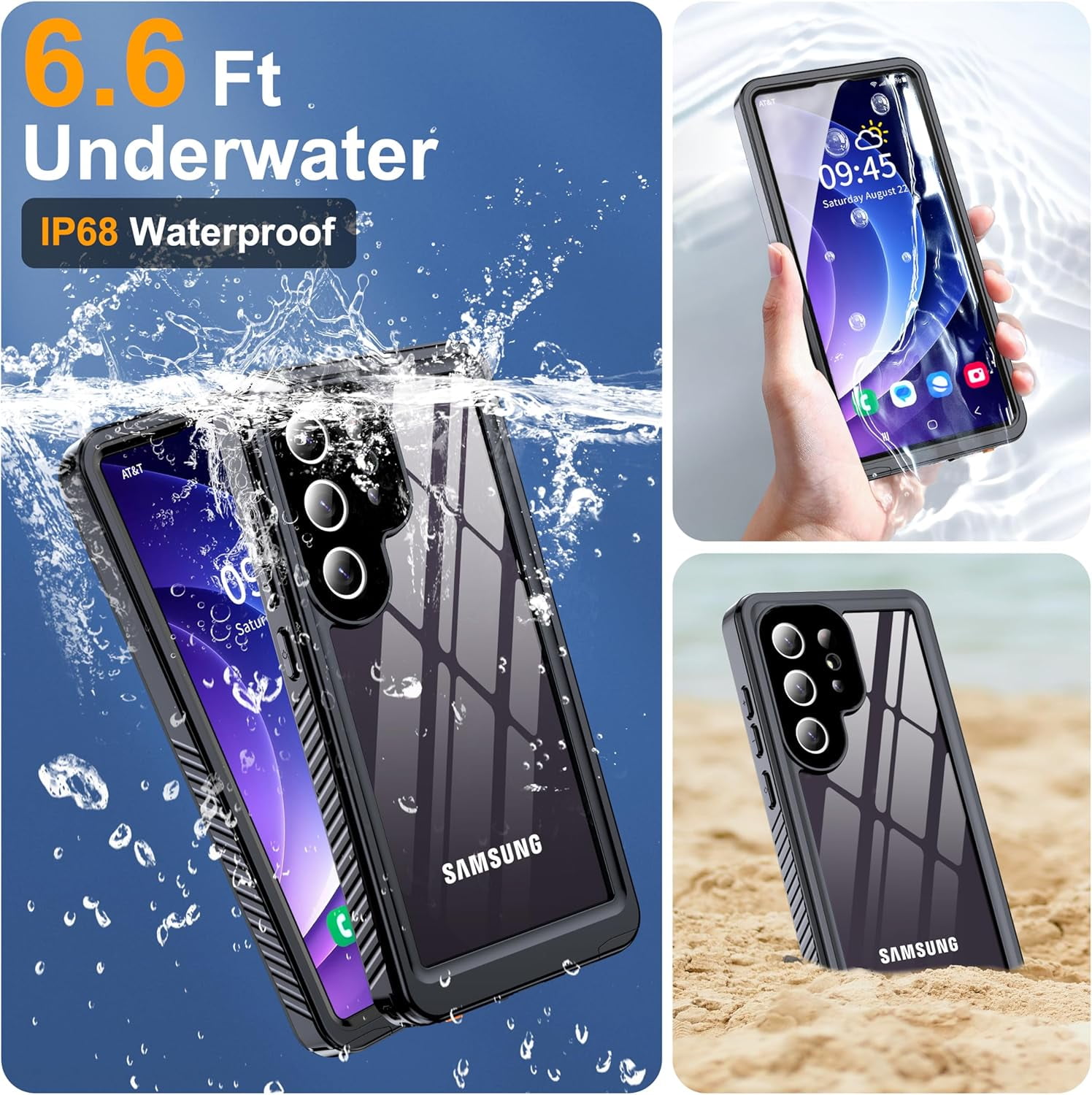 for Samsung Galaxy S25 Ultra Case Waterproof,IP68 Waterproof Dustproof Case with Built-in Screen Protector, Full Body Protective Phone Cover for Galaxy S25 Ultra 6.9 Inch, Black/Clear