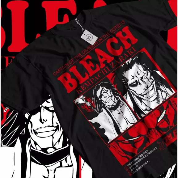 Reprint Rare Zaraki Kenpachi T-shirt Byakuya Anime Comic Bleach Japanes Gift Shirt Black