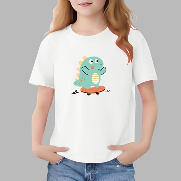 Spazoro Girls T-Shirts Tee, 100%Cotton Crew Neck Cute Print Short Sleeve Casual Tops for Kids White Size 8