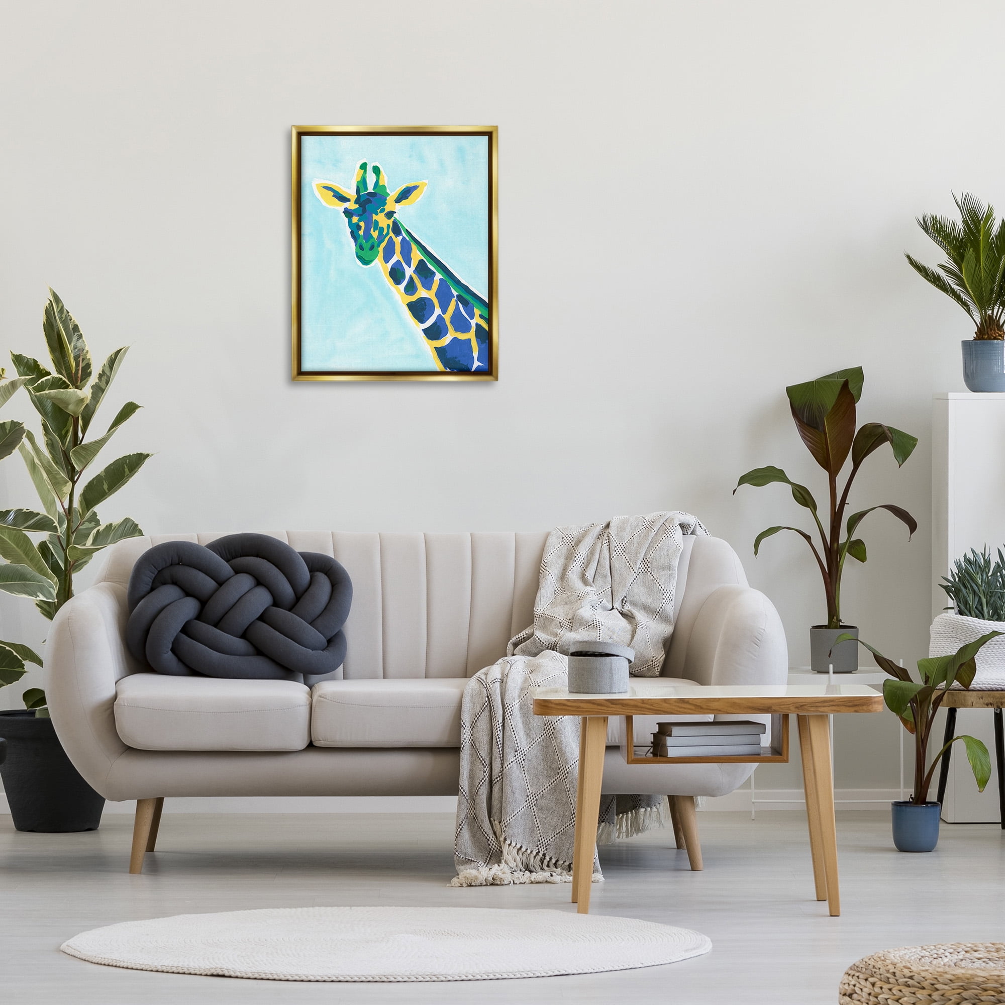 Stupell Industries Modern Hue Giraffe Animals & Insects Painting Gold Floater Framed Canvas Art Print Wall Art, 25 x 31
