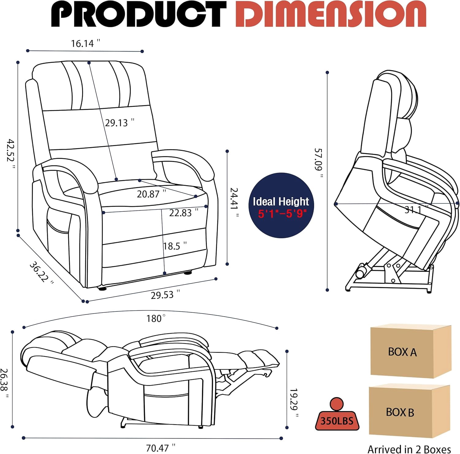 Power Lift Recliner Chair for Elderly People, Dual Motor Lift Chair with Vibration Massage and Heat, Lay Flat Recliner with Solid Wood Armrest, Standing Assistance Reclining, Chenille Fabric Brown