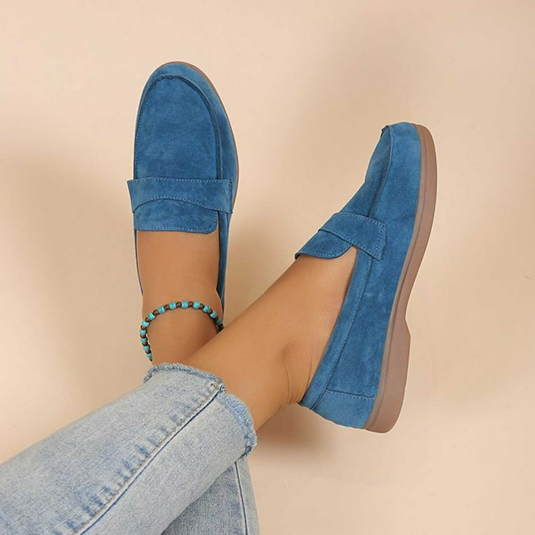 Blue suede loafers womens fashion