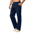 thumbnail image 2 of Hurxie Men Baggy Dress Pants Pleated Trousers Elastic Waistband Casual Loose Wide Leg with Pockets Navy,XL, 2 of 5