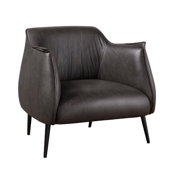 Leoni Accent Club Chair- Dark Brown Faux Leather- Flared Solid Wood
