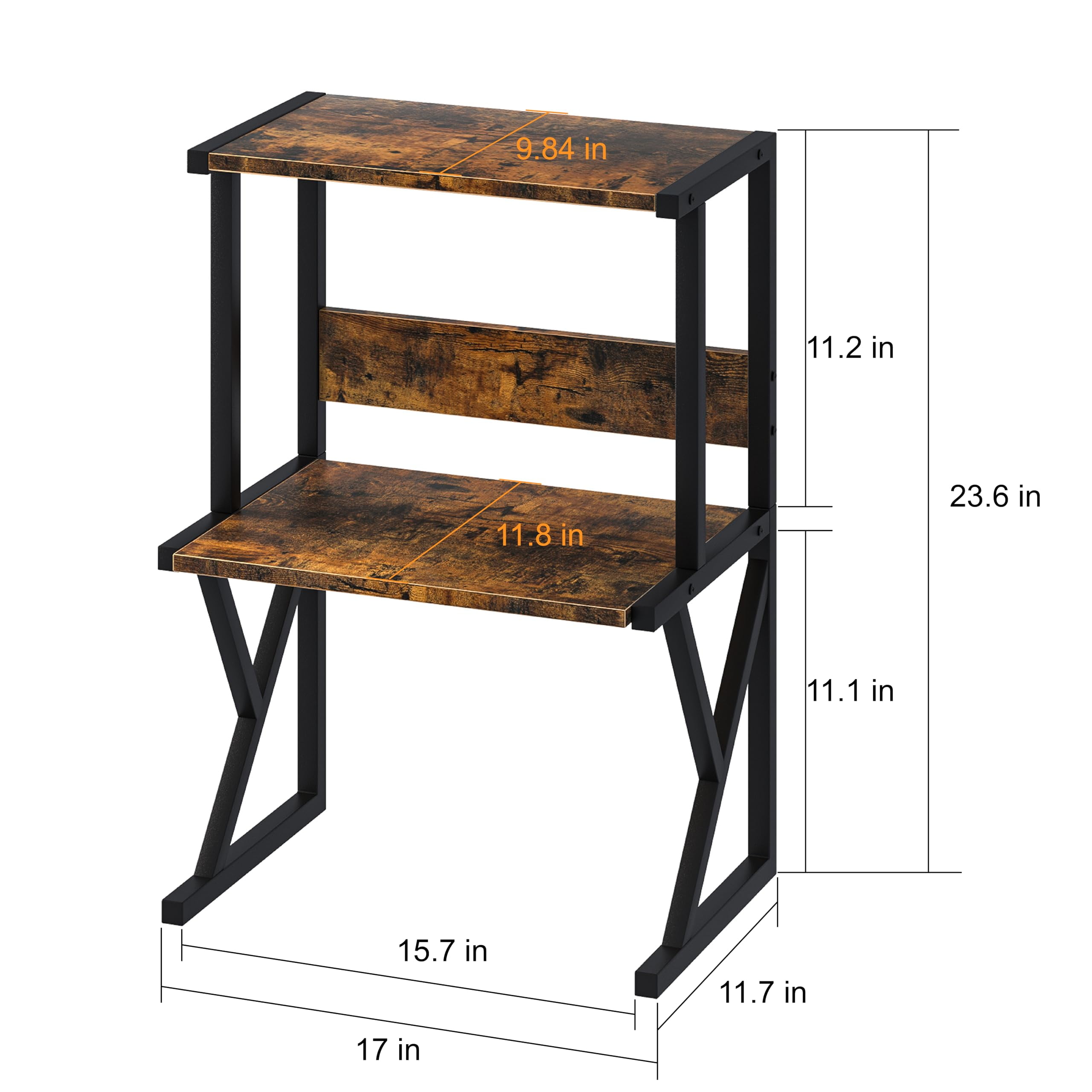 Desktop Printer Stand with 3 Tier Wood Storage Shelves,Under Desk Printer Table,Multi-Purpose Home Office Desk Organizer for Fax Machine, Scanner (Brown)