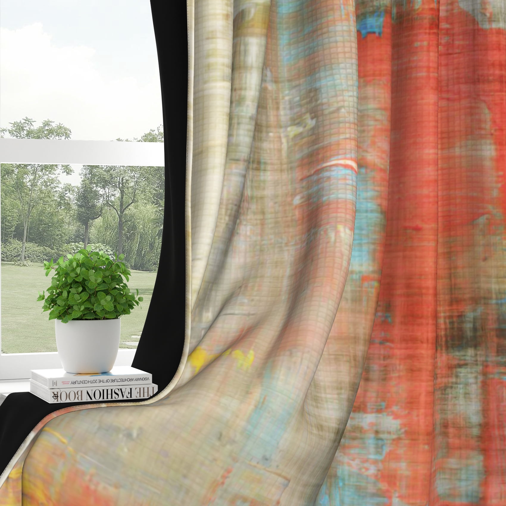 Red Orange Blackout Curtains for Living Room,Yellow Brown Green Abstract Window Drapes for Bedroom,52x84 Inch,2 Panels