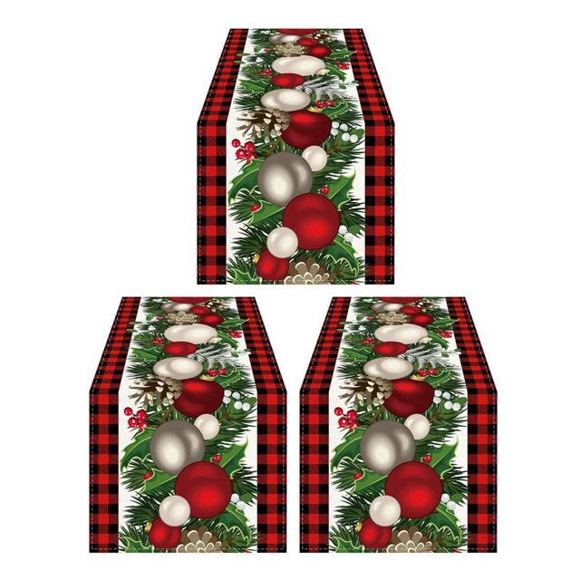 3X Linen Red and Black Check Christmas Table Runner 72 Inches Long Seasonal Winter Christmas Table Decoration