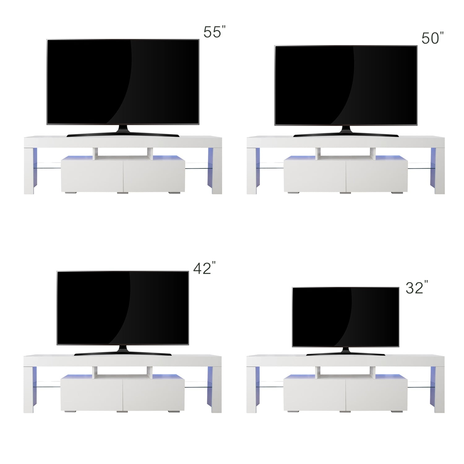 Kadyn TV Console, Modern TV Stand with 20 Colors LED and Remote Control Lights, MDF Entertainment Center TV Console for TVs up to 70", White