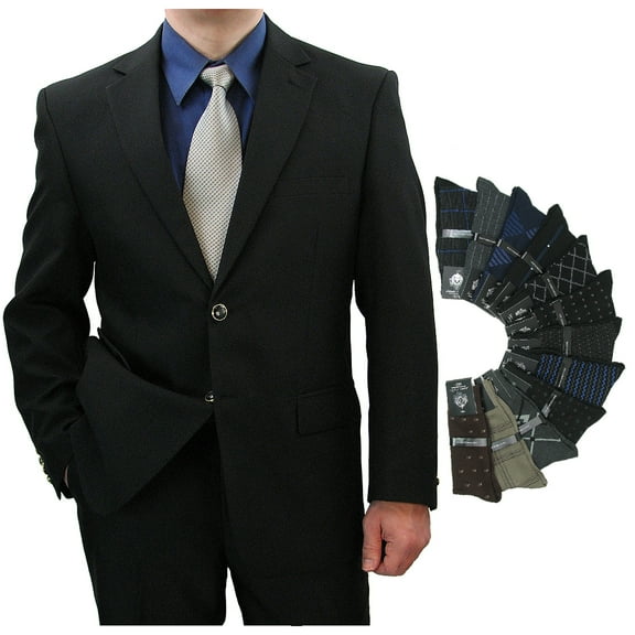 Sharp Hand Tailored Men 2B Dress Blazer w/1 Pair of Socks, Size 36S-56L - Black