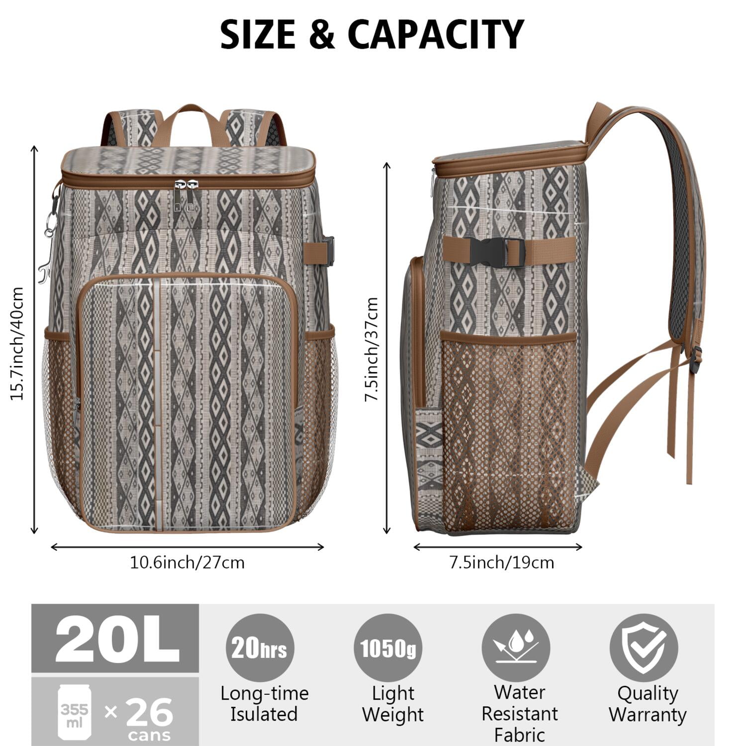 Travel Cooler Bag - Boho Bohemia Pioneer Flower Geometric Line Art Camping Beer Cooler Backpack with Bottle Opener- Waterproof Insulated Picnic Backpacks - Cooler Bag for Beach