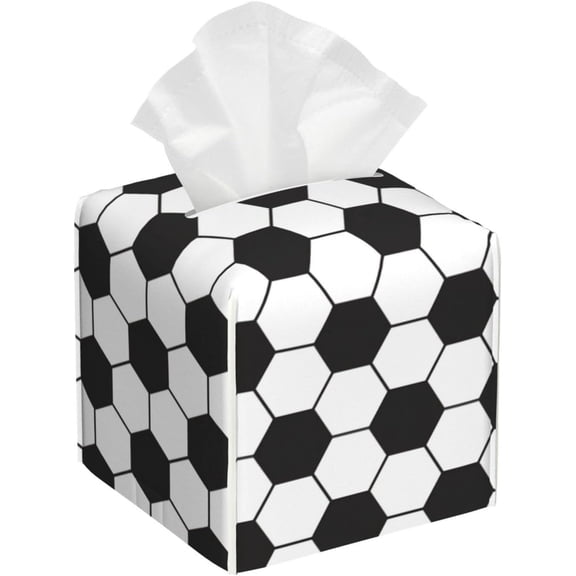 Tissue Box Cover Soccer Ball White and Black Tissue Box Holder Tissue Box Cover Square Decorative Bathroom, Bedroom Or Office