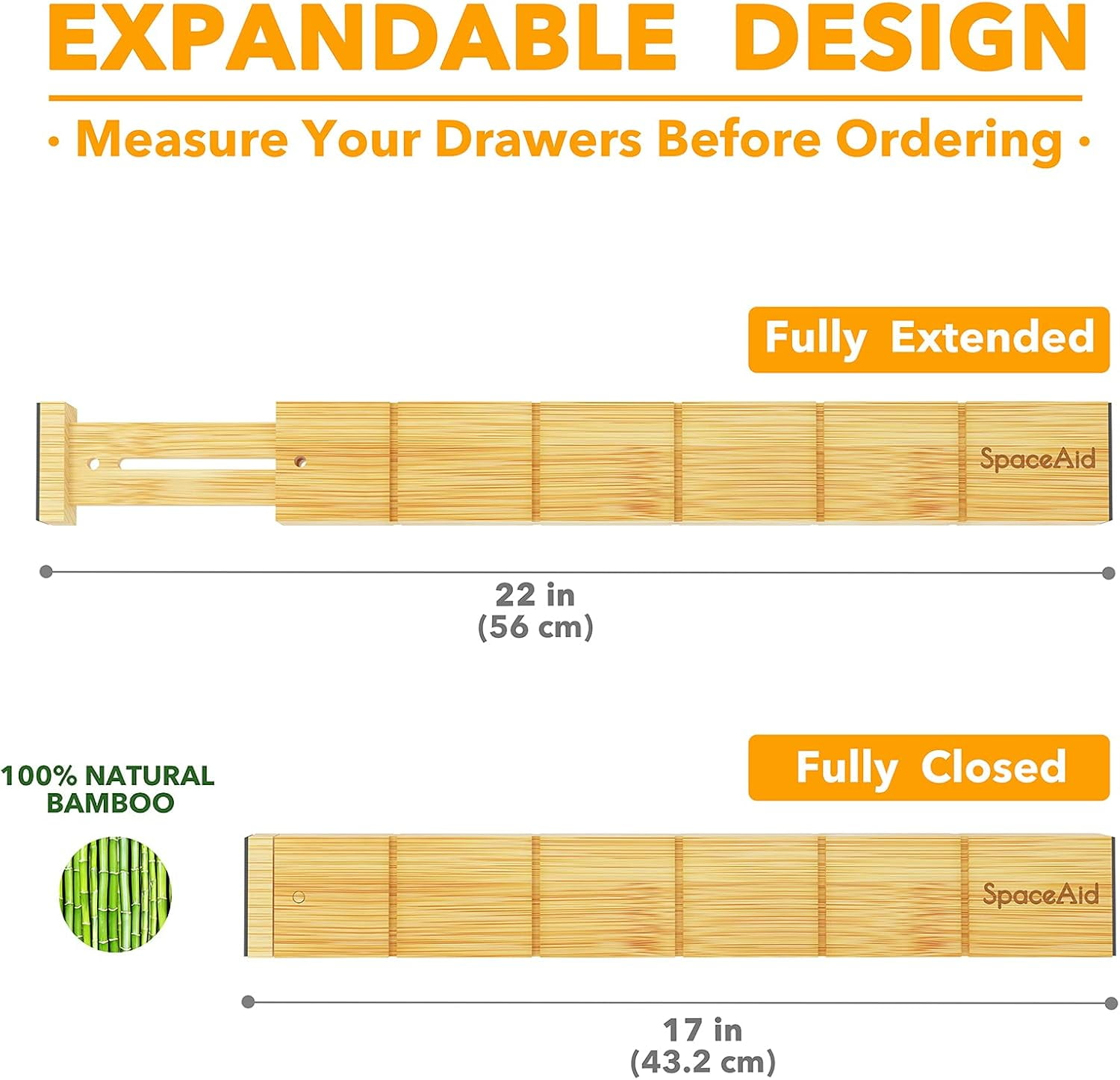 SpaceAid Bamboo Drawer Dividers with Inserts and Labels, Kitchen Adjustable Drawer Organizers, 6 Dividers with 12 Inserts (17-22 in)