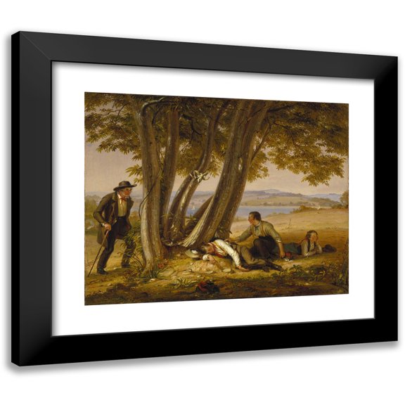 William Sidney Mount 14x12 Black Modern Framed Museum Art Print Titled - Caught Napping (Boys Caught Napping in a Field)