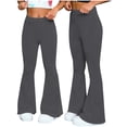 thumbnail image 2 of Naotn Women Elastic Waistband Yoga Pants, Trendy Casual Full‑Length Stretchy Flare Pants Street Going‑out Gym Solid Pants, 2 of 7