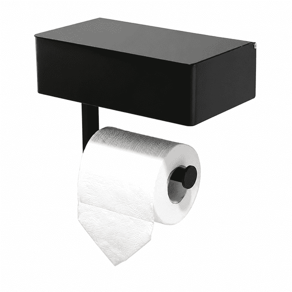 Toilet Paper Holder - Modern Roll Holder for Bathroom - 1 Pack - Wall Mount - with Storage, Black
