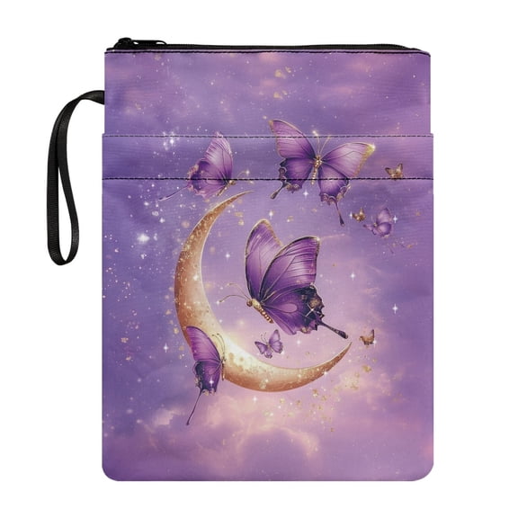 HELLHERO Polyester Paperback Book Cover Book Lovers Gift Butterfly and Moon Pattern Zipper Pouch Classic Hardcover Notebook Paperbacks Book Lovers Gifts