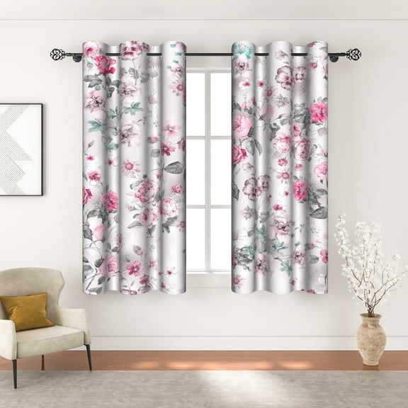 MIZHONA Rustic Pink Blackout Curtains for Living Room Country Floral Window Curtain Set of 2,42"x63"