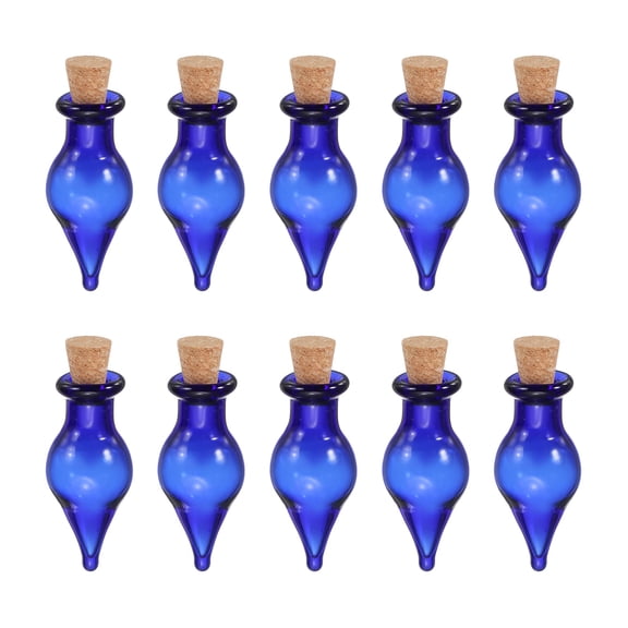 Uxcell 10 Pcs Mini Glass Bottles Jars, Teardrop Small Cute Glass Jars Vials Pendants Small Vials Wishing Bottle with Cork Stoppers for DIY Crafts Favorss, Blue