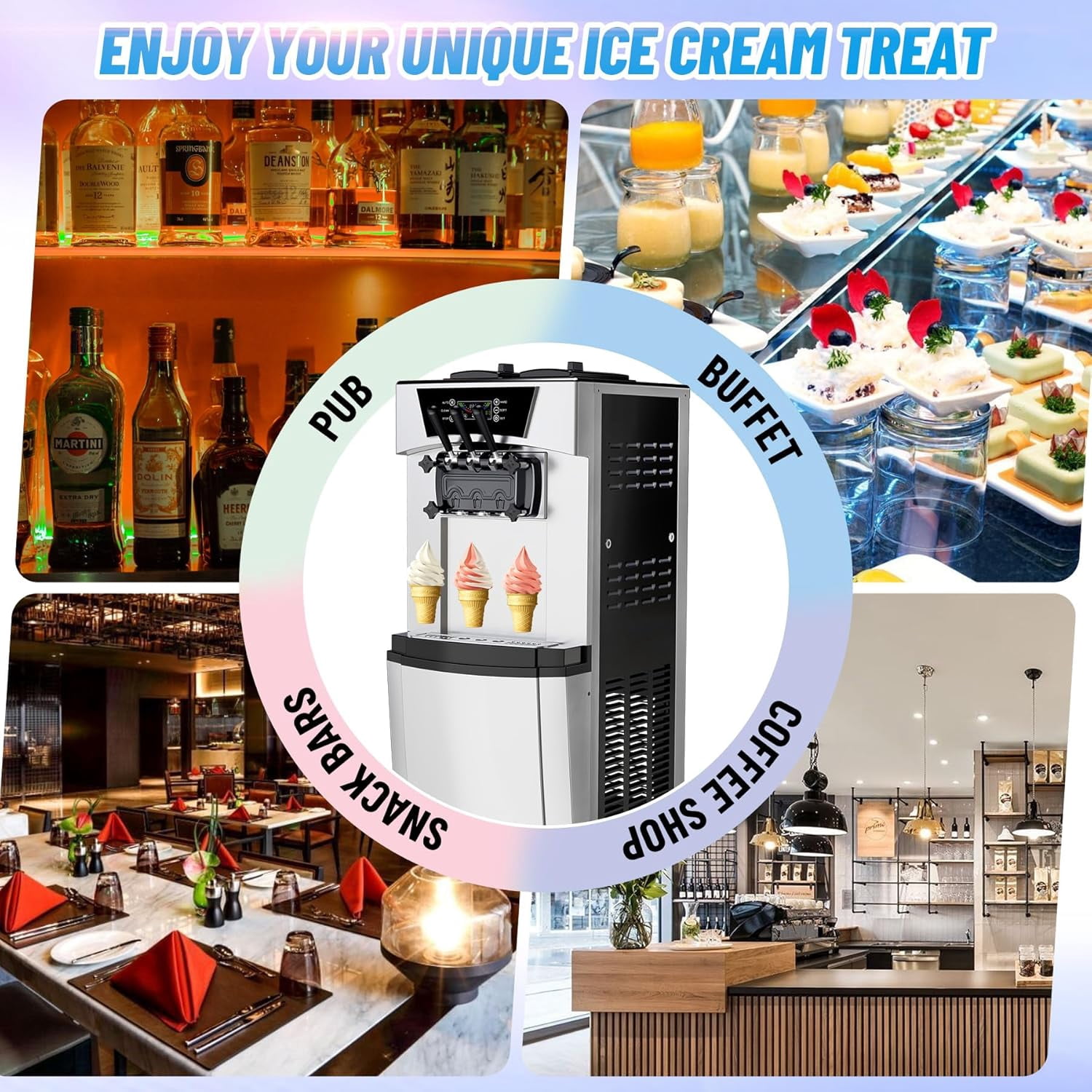 Missky Commercial Ice Cream Maker Machine with LCD Display & Auto Clean Function, 2200W, Silver & Black