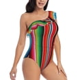 thumbnail image 3 of Zufioo Mexican Serape Blanket Stripes Print One-shoulder Ruffled One-piece Swimsuit, High Elastic Integrated Removable Chest Pad Swimsuit Suitable for Beach, Pool and Vacation-X-Large, 3 of 6