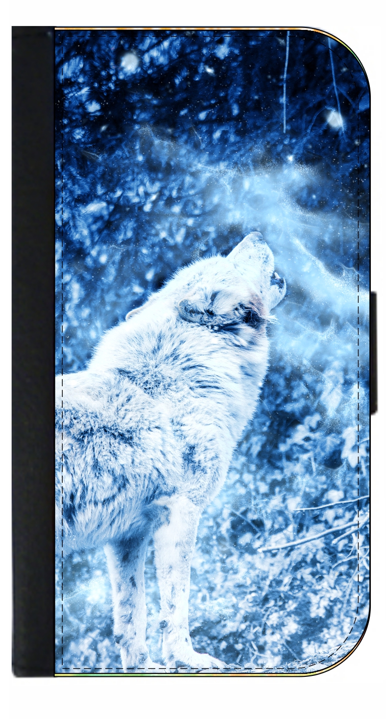 Whimsical Howling Wolf in the Snow - Wallet Style Phone Case with 2 Card Slots Compatible with the Samsung Galaxy s4 Universal - image 1 of 2