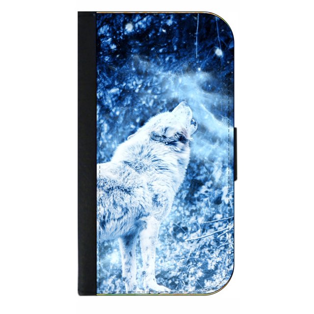Whimsical Howling Wolf in the Snow - Wallet Style Phone Case with 2 Card Slots Compatible with the Samsung Galaxy s4 Universal