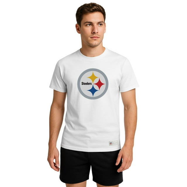 NFL Playera Aficionado Básica Pittsburgh Steelers Blanco para Hombre, Talla Extra Grande