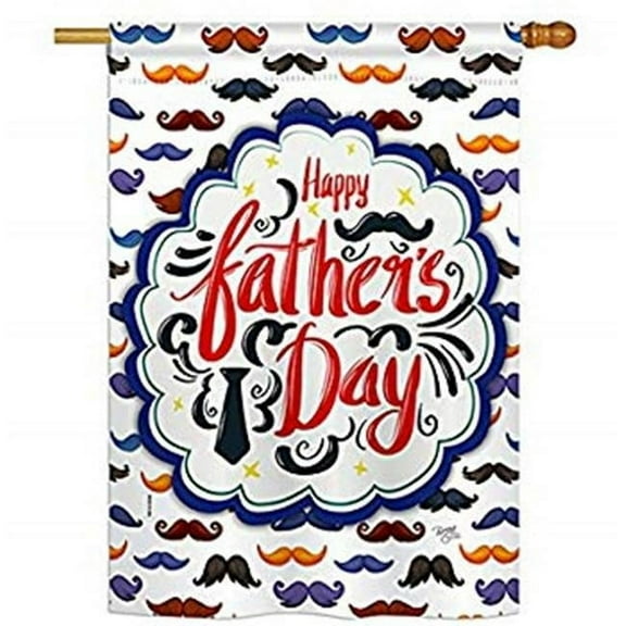 Breeze Decor BD-FD-H-115139-IP-BO-D-US18-BD 28 x 40 in. Happy Fathers Day Mustache Summer Impressions Decorative Vertical Double Sided House Flag