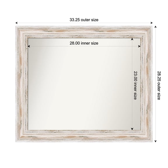 Amanti Art Custom Wall and Bathroom Mirror (28.25 x 33.25 in.), Alexandria White Wash Frame