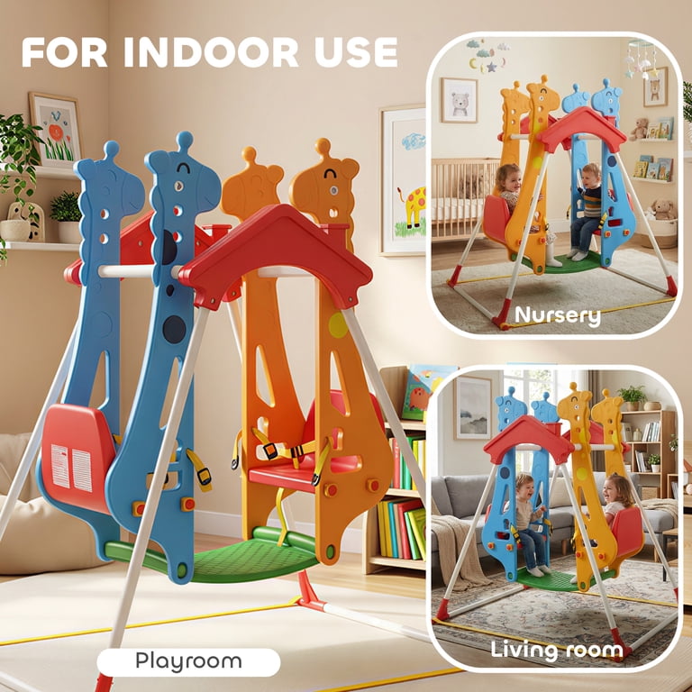 Qaba Kids Indoor Swing with Double Seats, Toddler Swing Set with